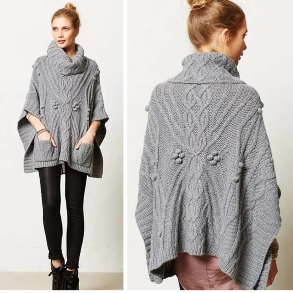 Anthropologie Sleeping On Snow Poncho Sweater One Size Wool Rabbit Hair Blend